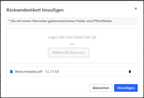 Rücksendeetikett im PDF Format Rücksendeetikett im PDF Format