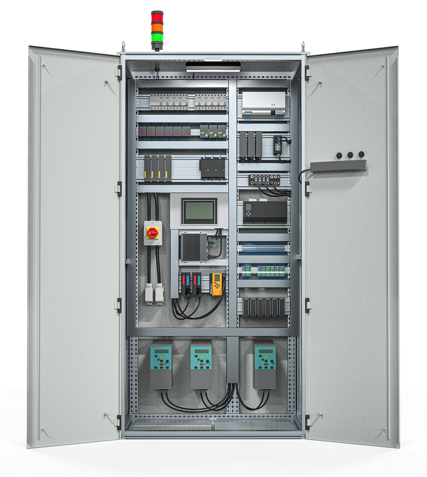 Schaltschrank mit Hutschienen für die einzelnen Komponenten