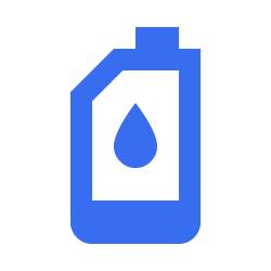 Blaues Icon von einer Flasche mit einem Tropfen darauf abgebildet