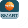 App-Icon für Testo Smart mit dem Markenlogo, dem Schriftzug Smart und stilisierten Funksignalen.