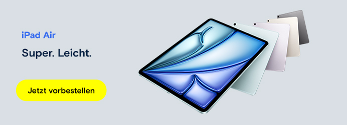 Nahaufnahme eines Apple iPad Air (2025) mit grauem Hintergrund