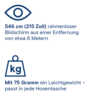 Rokid Max AR-Brille mit 546 cm (215 Zoll) Bildschirm, rahmenlos und 75g leicht, passt in jede Hosentasche.