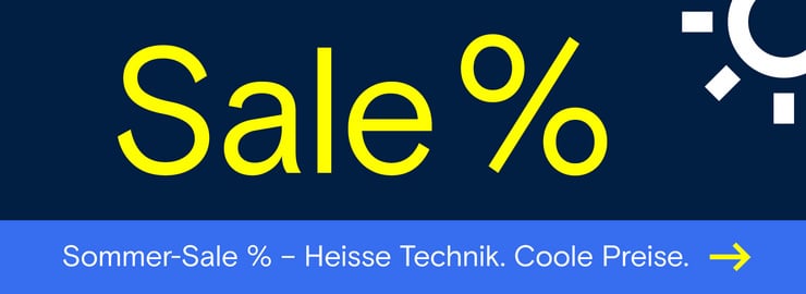 Werbebanner zur Summer Sale Aktion mit einer Sonne in der Ecke.