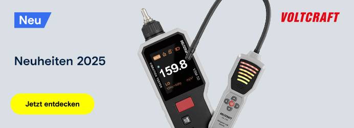 Das Bild zeigt Voltcraft Produkte und den Text "Voltkraft Neuheiten 2025"