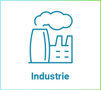 Bild einer Kachel mit dem Text "Industrie" und einer Luftaufnahme einer Industrieanlage. Weiterleitung zu einer  Produktseite über Ebrobranchenindustriecat