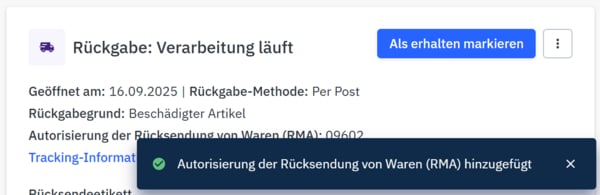 RMA Verarbeitung läuft RMA Verarbeitung läuft
