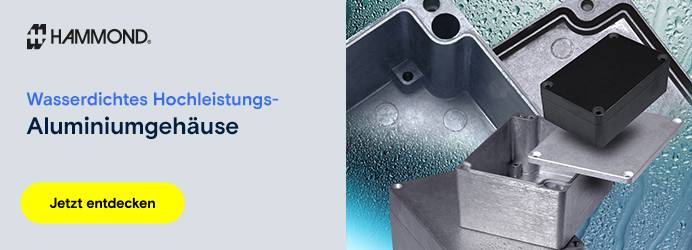 Bild von einem Aluminiumgehäuse. Text "Wasserdichtes Hochleistungs-Aluminiumgehäuse"