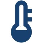 Ein dunkelblaues Icon, das ein Thermometer darstellt.