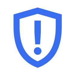 Blaues Icon von einem Schild mit einem Ausrufezeichen