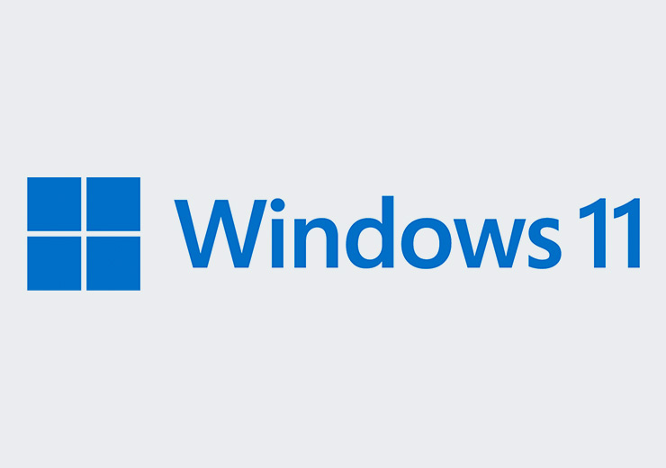 Blaues Windows-11-Logo auf hellgrauem Hintergrund.