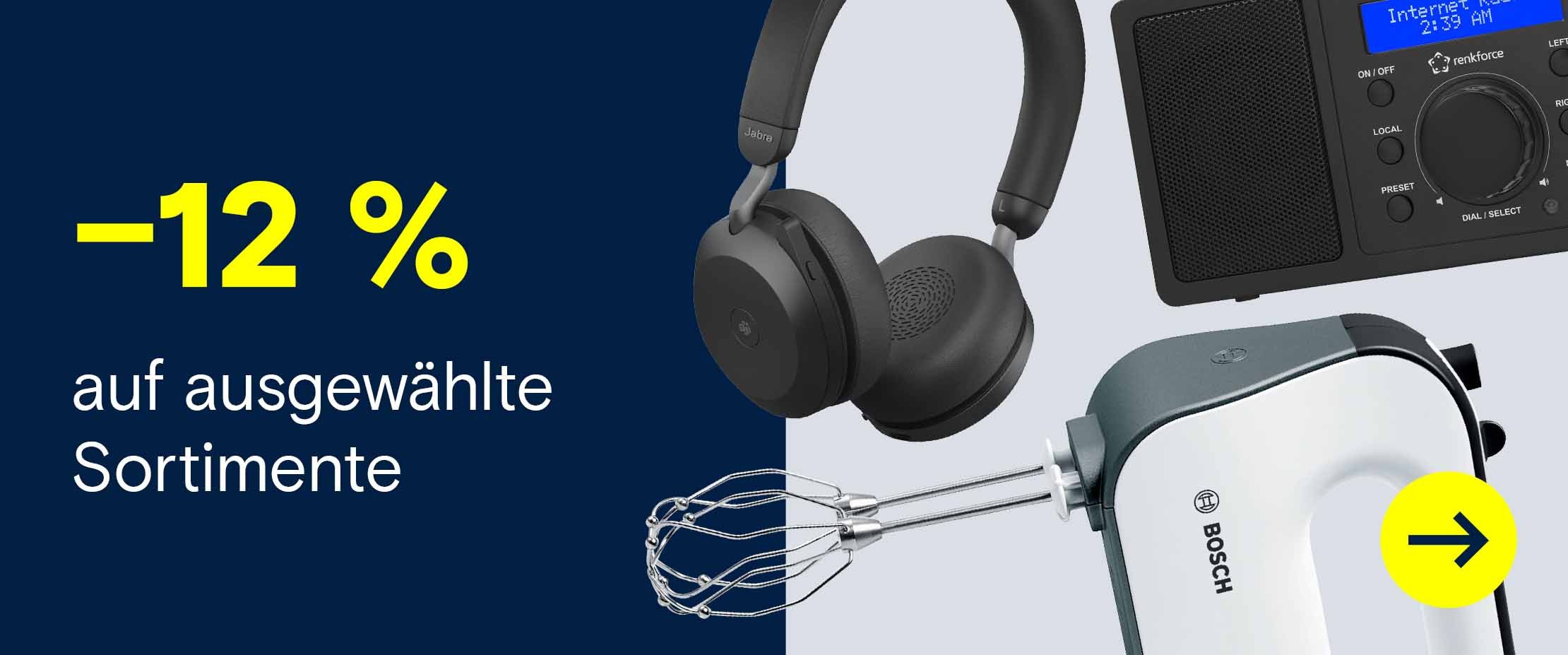 Zur Aktionsübersicht vom Sortimentsrabatt auf Audio und Küchenkleingeräte.