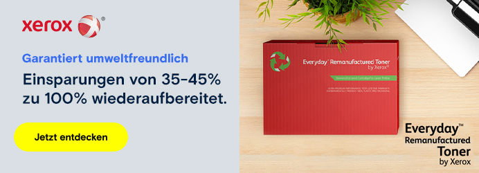 Xerox Everyday Remanufactured Toner: Garantiert umweltfreundlich, Einsparungen von 35-45%, zu 100% wiederaufbereitet. Jetzt entdecken.