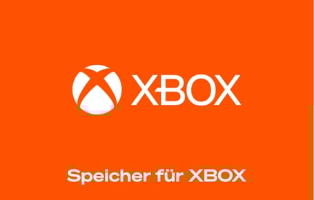  Ein orangefarbener Kasten zeigt oben mittig das weiße Xbox-Logo und den Schriftzug "XBOX", darunter steht in weißer Schrift "Speicher für XBOX".