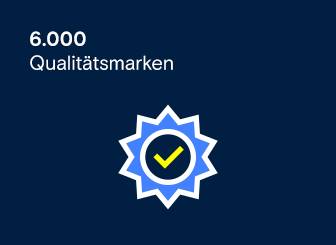 Conrad bietet über 6.000 Qualitätsmarken, symbolisiert durch ein Gütesiegel mit grünem Haken.