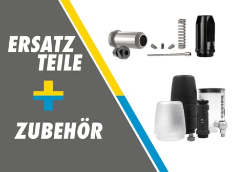  Das Bild zeigt verschiedene Ersatzteile und Zubehör für Nietwerkzeuge von Gesipa, darunter Federn, Blindniete, und andere Komponenten, zusammen mit dem Text "ERSATZTEILE + ZUBEHÖR".