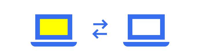 Icons von zwei Laptops die gegenseitig Daten austauschen