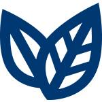 Ein dunkelblaues Icon mit zwei stilisierten Blättern als Symbol für Umwelt oder Nachhaltigkeit.