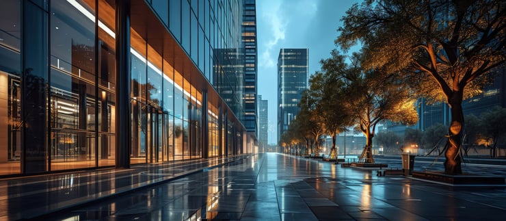 Strasse und moderne Bürogebäude