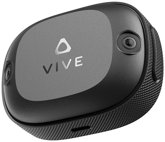 Der HTC Ultimate Tracker für präzises VR-Tracking, in Nahaufnahme mit VIVE Logo.