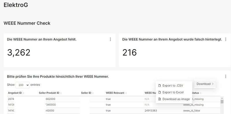 Seller Portal Performance ElektrG WEEE Check