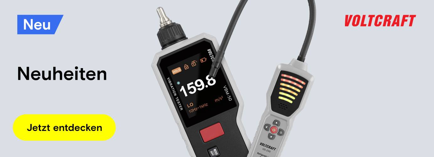 Das Bild zeigt Voltcraft Produkte und den Text "Voltkraft Neuheiten 2026"