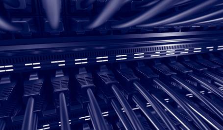 Kategori kakel Nätverk med en bild av en switch i ett nätverksskåp