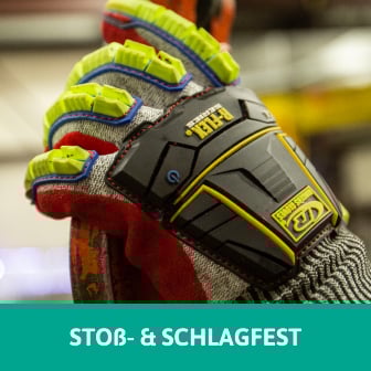 Das Bild zeigt in Großaufnahme einen Schutzhandschuh, der mit Stoß- und Schlag-Protektoren ausgestattet ist. Bei Klick auf das Bild werden Arbeitshandschuhe mit stoß- und schlagfesten Eigenschaften aufgerufen.