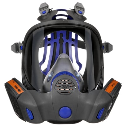 Eine 3M Vollgesichtsmaske mit integrierten Filtern für Atemschutz und umfassenden Sicherheitsschutz.