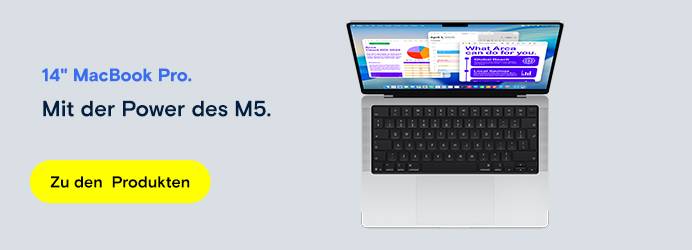 Abbildung: Apple 14" MacBook Pro. Text: "Mit der Power des M5." 