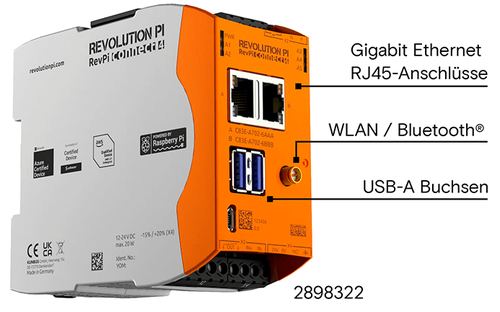 Revolution Pi RevPi Connect 4 mit Gigabit Ethernet, WLAN/Bluetooth und USB-A Anschlüssen.