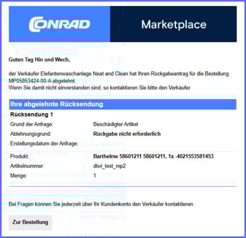 Kunde wird automatisch per Mail informiert