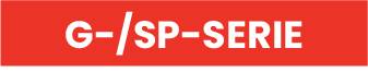 Eine rote Schaltfläche mit dem Text "G-/SP-SERIE" 