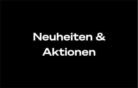 Das Bild zeigt eine schwarze Fläche, auf der "Neuheiten & Aktionen" steht, bei Klick auf das Bild werden die entsprechenden Produkte von Seagate aufgerufen.