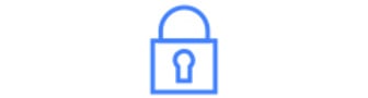 Icon das ein Vorhängeschloss darstellt in blau