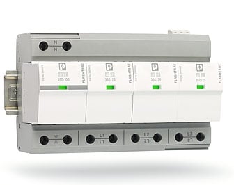 Une photo détaillée des dispositifs de protection contre les surtensions de Phoenix Contact, présentant une gamme de composants conçus pour protéger les systèmes et équipements électriques contre la foudre et autres surtensions.