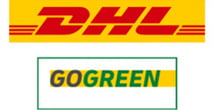Logo der Firma DHL, mit dem Hinweis go green