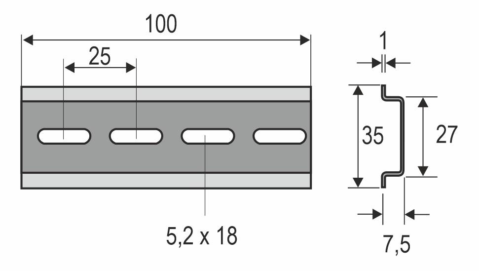 Profil einer DIN-Hutschiene TS35/7,5