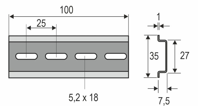 Profil einer DIN-Hutschiene TS35/7,5