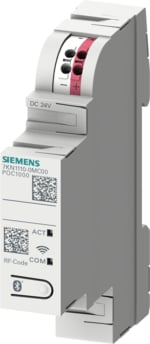 Ein weißes Siemens 7KN1110-0MC00 POC1000 Modul mit DC 24V Eingang, RF-Code, COM, ACT und Bluetooth-Symbolen.