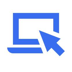 Blaues Icon von einem Laptop mit einer Maus