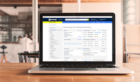 Laptop auf dem Tisch, dass den Bereich MyAccount exemplarisch anzeigt