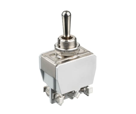 Kompakter, flacher SMD-Taster von APEM für die Leiterplattenmontage mit rundem, schwarzem Betätiger und silbernem Metallgehäuse.