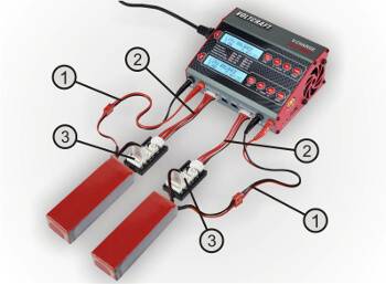 Modeloplader til to batterier