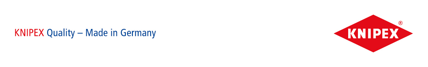 Een close-upfoto toont het KNIPEX-logo en de merkverklaring.