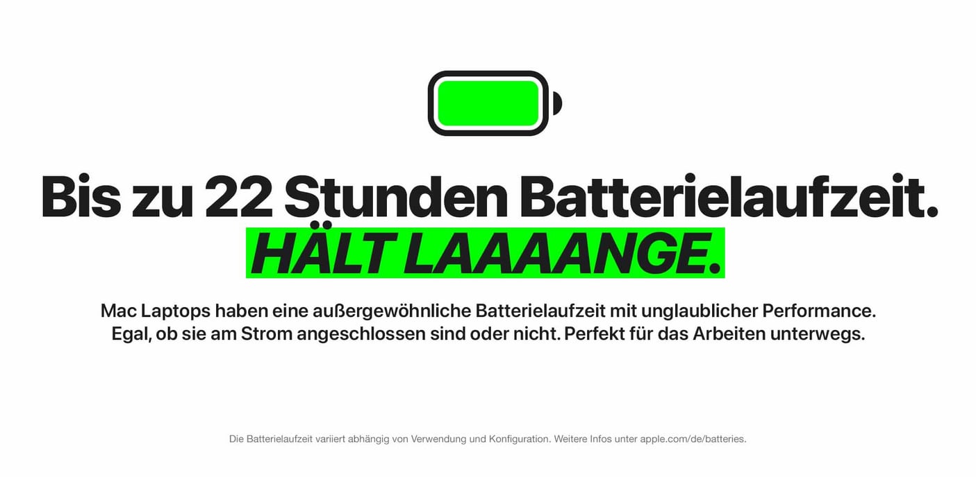 Bis zu 22 Stunden Batterielaufzeit.