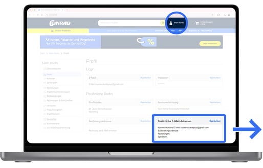 Profilseite im Conrad Mein Kontorechnung account