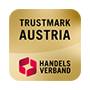 Goldfarbenes Gütesiegel mit der Aufschrift „Trustmark Austria“ und dem Logo des Handelsverbands.