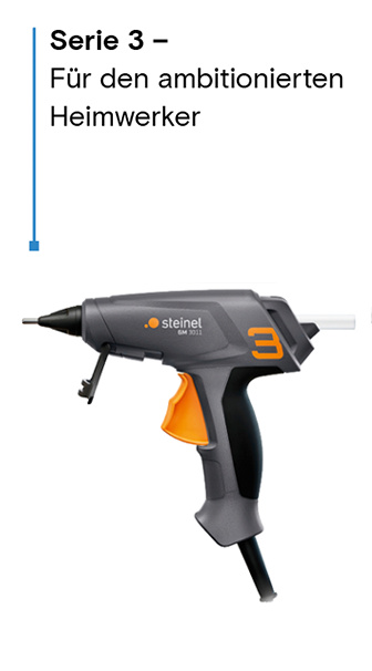 Graue und orange Steinel Heißklebepistole der Serie 3 für ambitionierte Heimwerker.