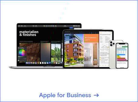 Gruppenbild eines Apple MacBook, iPad und iPhone
