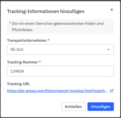 Tracking Informationen hinzufügen  Tracking Informationen hinzufügen